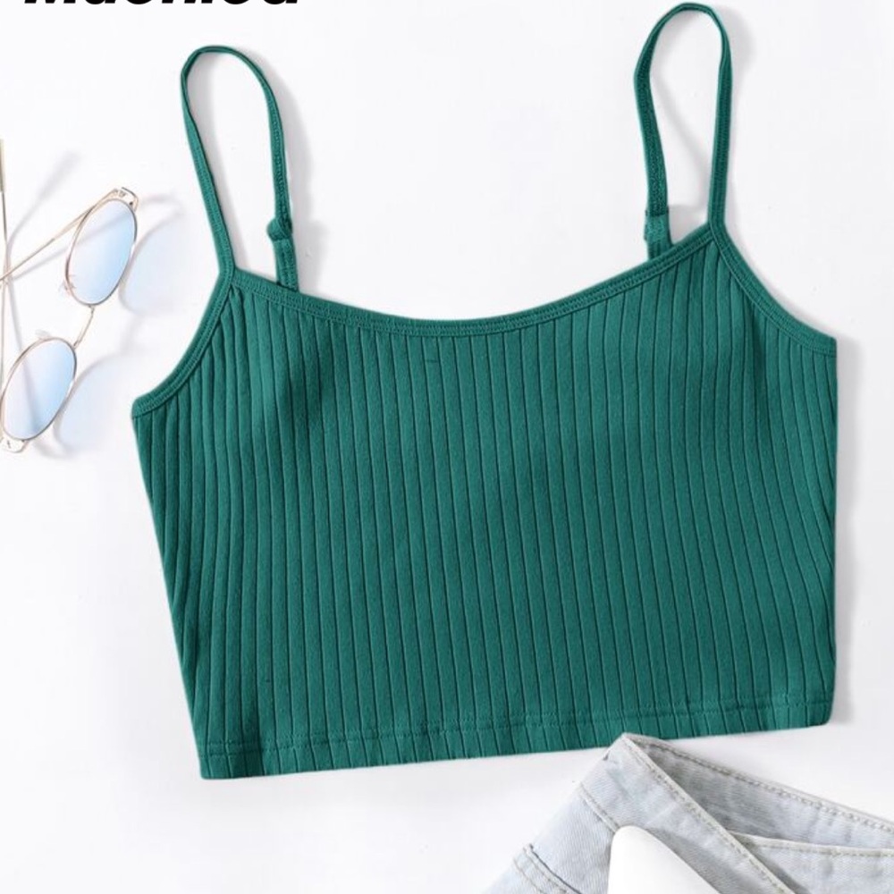 Green Ribbed Crop Top